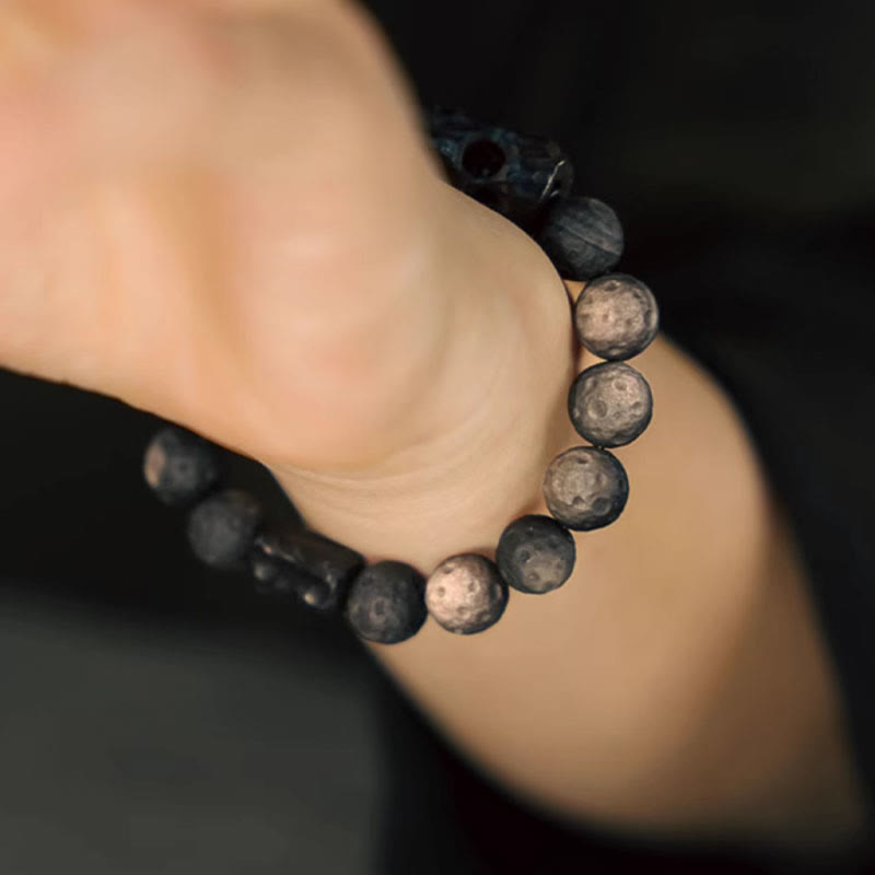 Grounding Silver Sheen Obsidian & Ebony Wood Bead Bracelet for Centered Balance