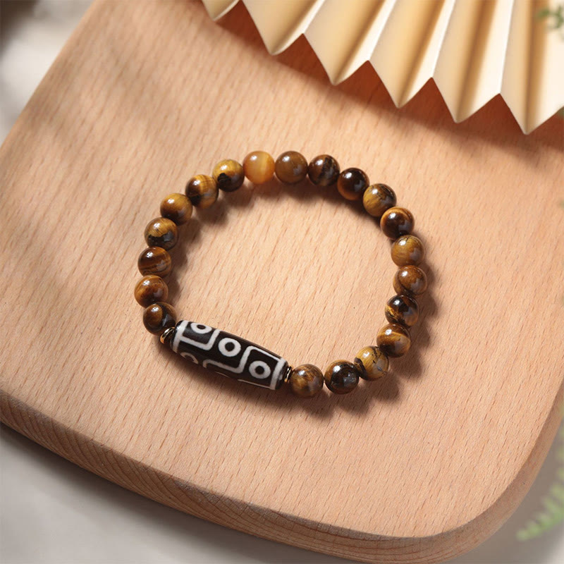 Tibetan Tiger Eye Tourmaline Nine-Eye Dzi Bead Protection Bracelet