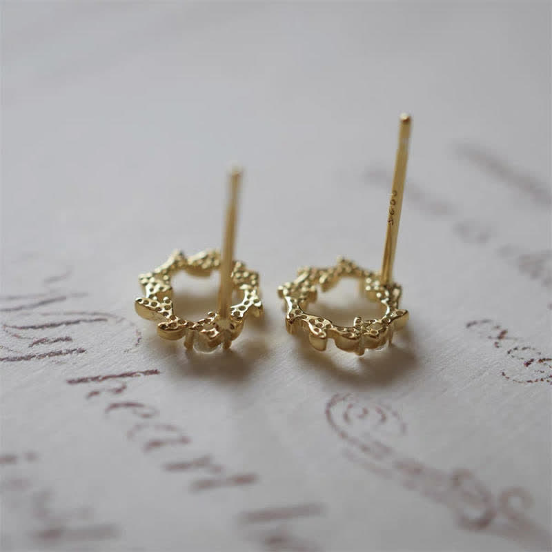 Tiny Wreath Blessing Flower Stud Earrings in Zircon and 925 Sterling Silver