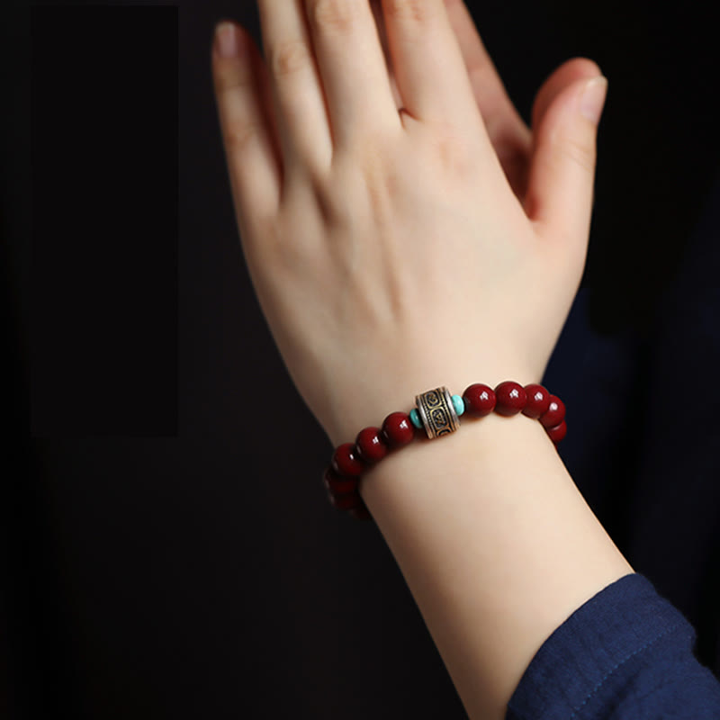 925 Sterling Silver Chinese Zodiac Natal Buddha Cinnabar Om Mani Padme Hum Calm Bracelet