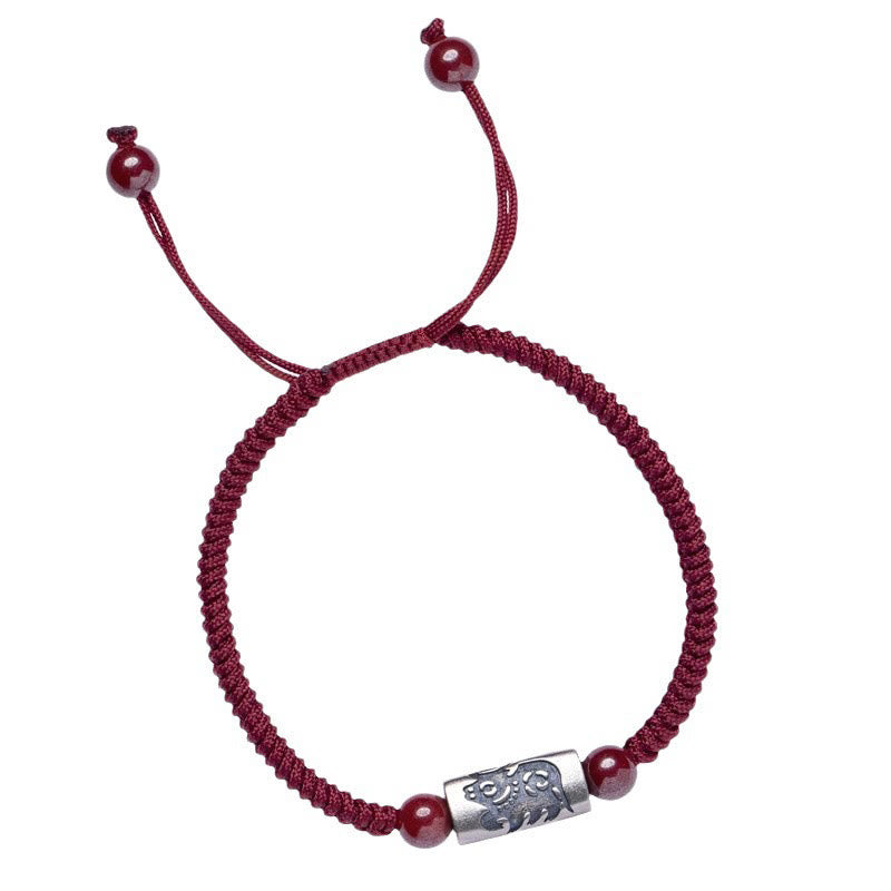 925 Sterling Silver 12 Chinese Zodiac Cinnabar String Bracelet