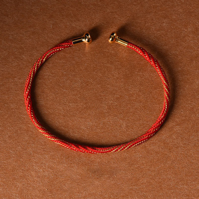 Handmade Minimalist Braided Red String Bracelet with Gold and Copper Accents