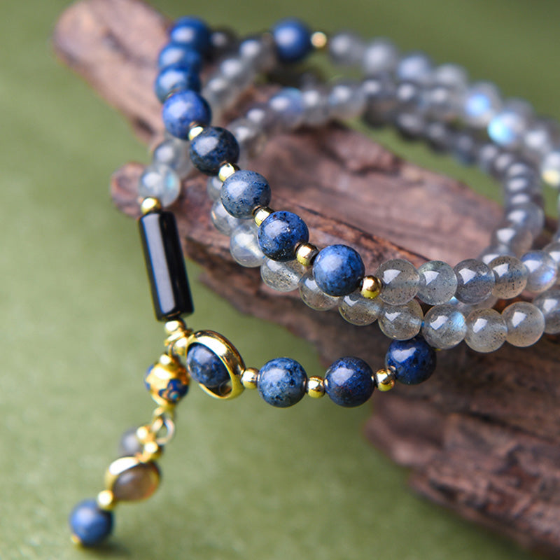 Serenity Beaded Moonstone and Lazurite Multi-Wrap Energy Bracelet