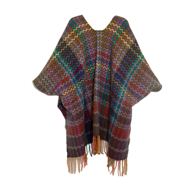 Tibetan Shawl Colorful Wavy Line Tassels Winter Cozy Travel Scarf Wrap