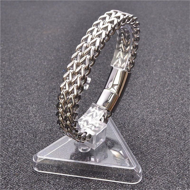 Textured Fish Scale Titanium Steel Magnetic Buckle Balance Chain Bracelet