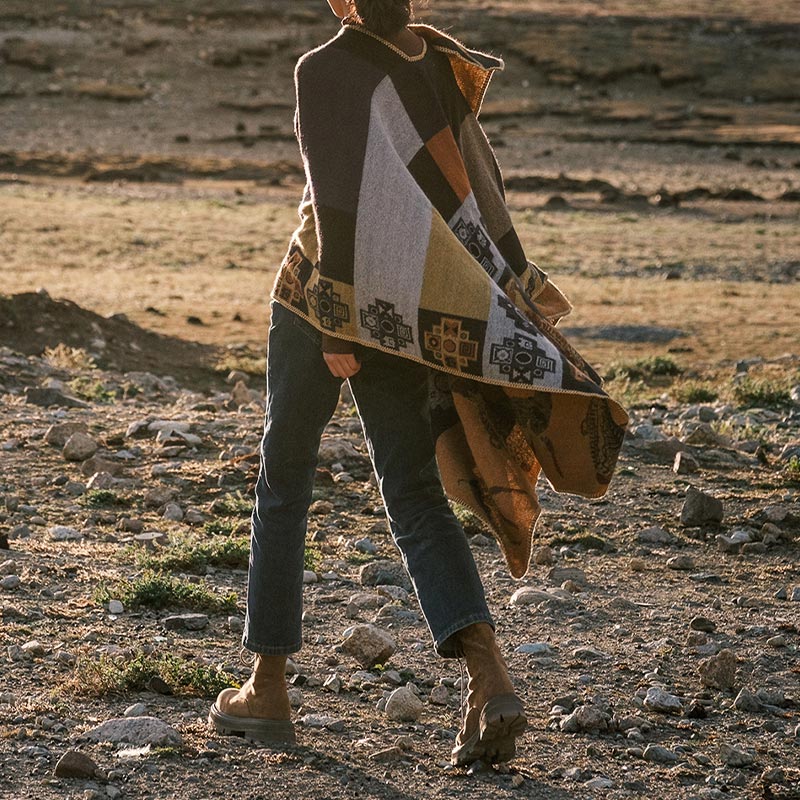 Tibetan Shawl Deer Vase Geometric Shapes Winter Cozy Travel Scarf Wrap