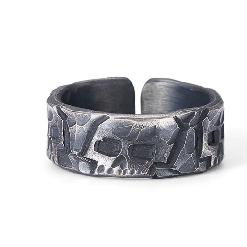 Handmade 999 Fine Silver Skeleton Pattern Blessing Ring