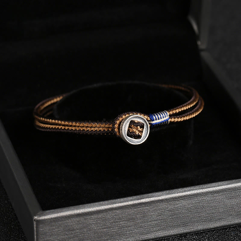 Handmade 925 Sterling Silver Button Weave Cord Bracelet for Men and Women