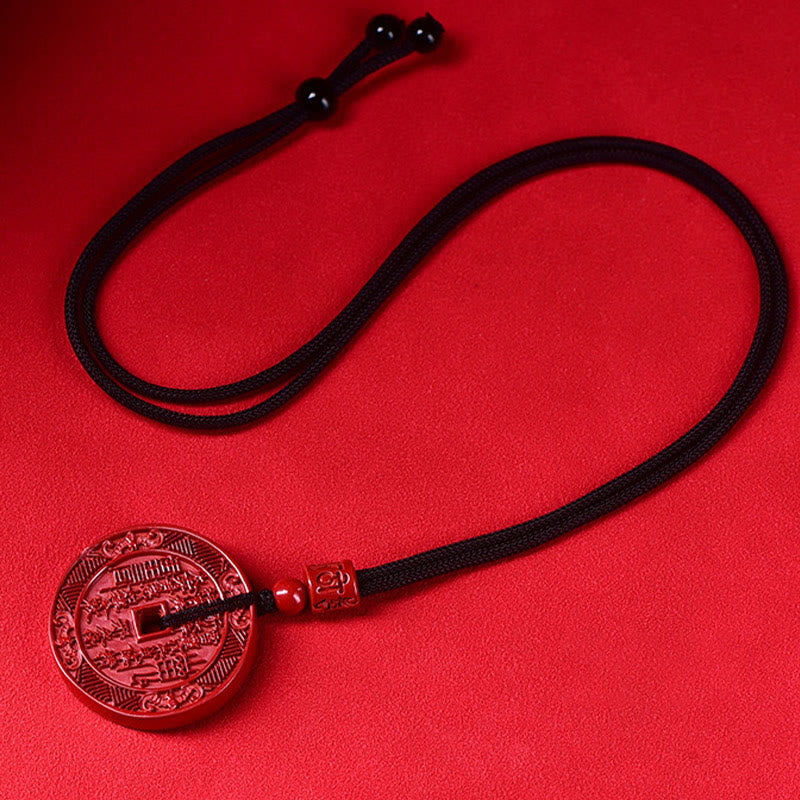 Natural Cinnabar Mountain Ghosts Spend Money Bagua Blessing Necklace Pendant Key Chain
