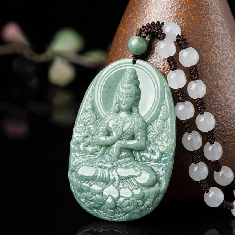 Natural Jade Avalokitesvara Amulet Wealth Necklace Pendant