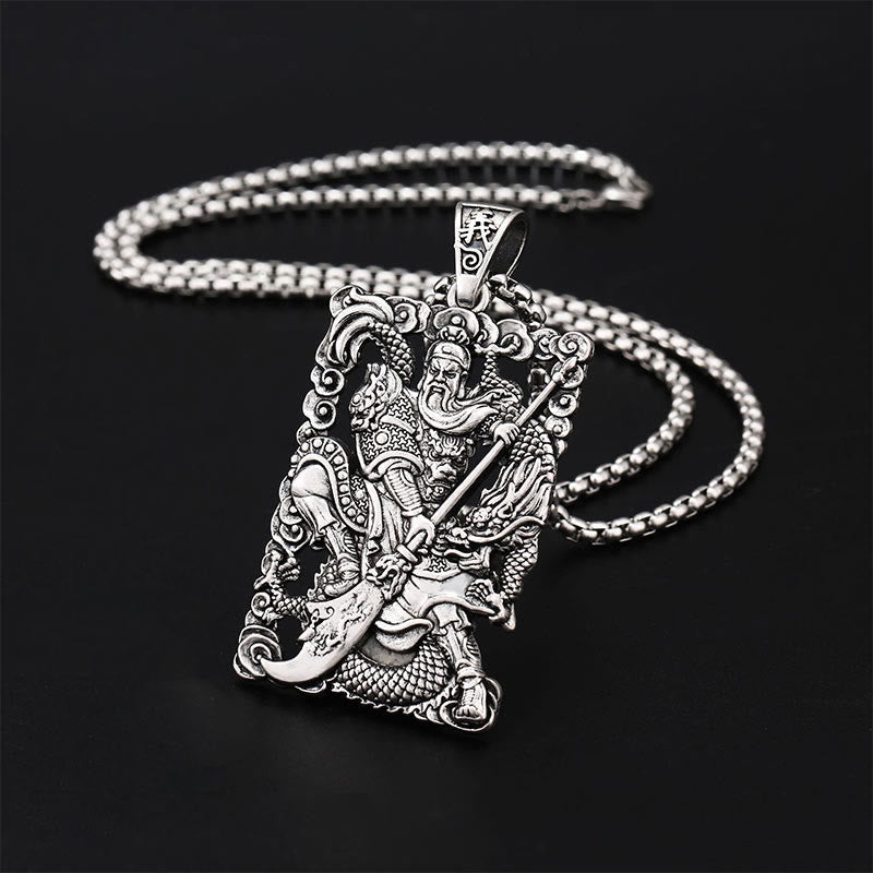 Guan Gong Dragon Auspicious Clouds Wealth Necklace Pendant