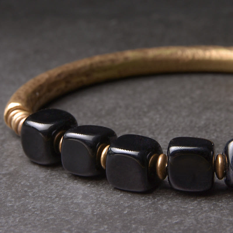 Black Obsidian Crystal Copper Strength Couple Bracelet