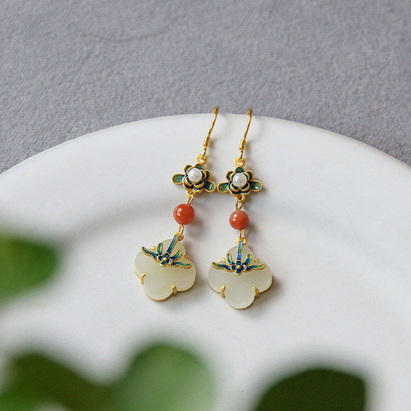 Lucky Four Leaf Clover Jade Abundance Copper Earrings