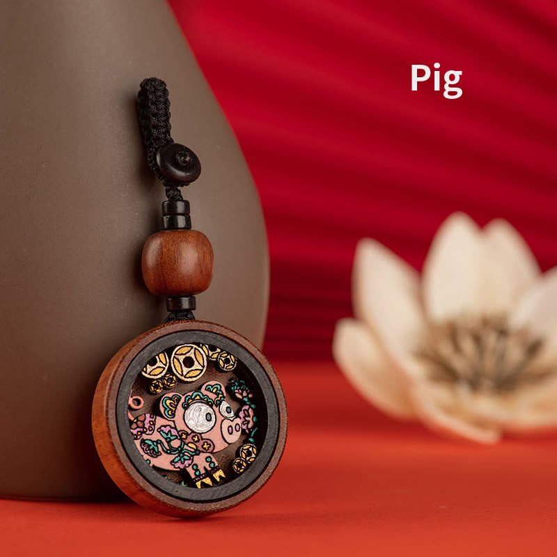 Year Of The Dragon Hand Painted Chinese Zodiac Rosewood Carved Calm Key Chain (Extra 35% Off | USE CODE: FS35)