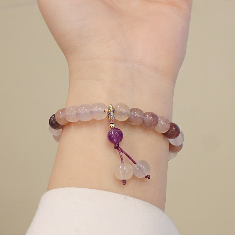 Natural Golden Silk Jade Violet Flower Bead Charm Adjustable Bracelet