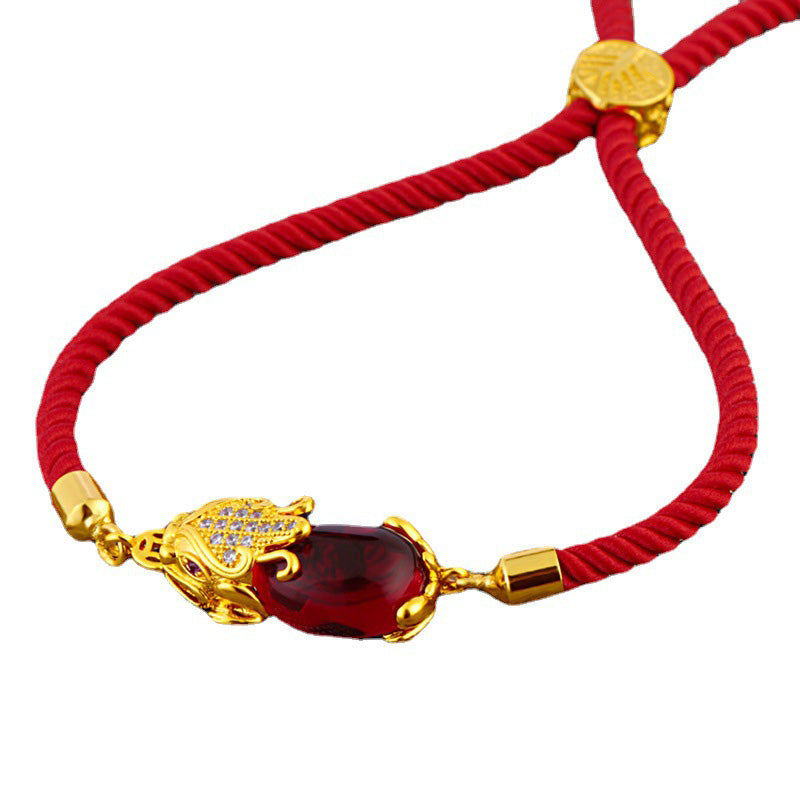 Wealth Attractor Red Agate Pixiu Red String Bracelet