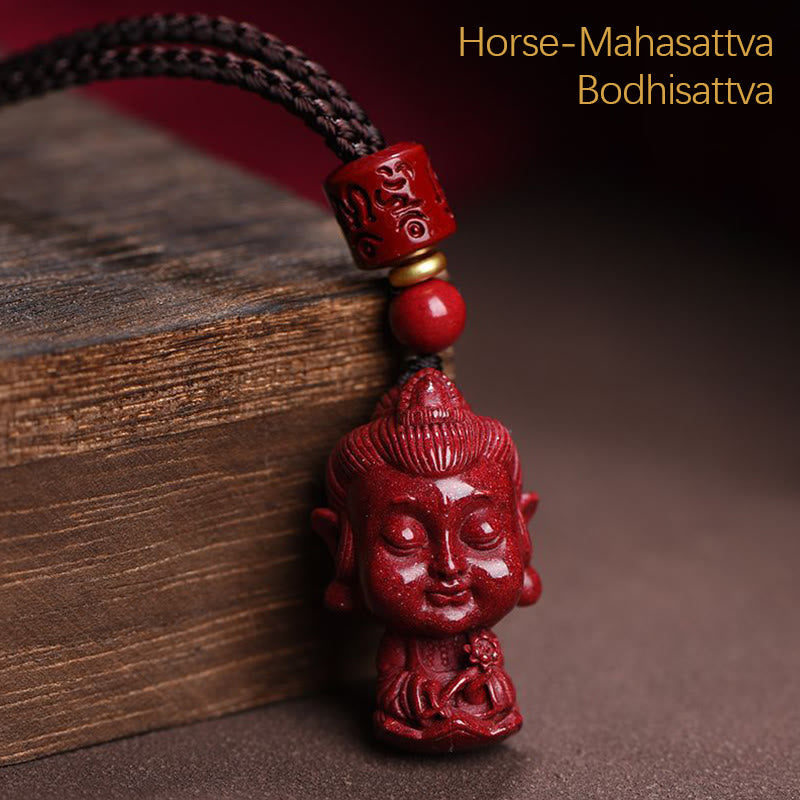Chinese Zodiac Natal Buddha Natural Cinnabar Amulet Keep Away Evil Spirits Necklace Pendant