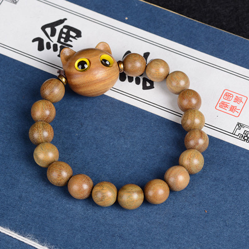 Ebony Wood Green Sandalwood Red Sandalwood Lovely Cat Balance Bracelet