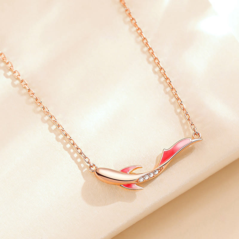 925 Sterling Silver Koi Fish Luck Zircon Prosperity Necklace Pendant