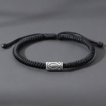 Hand-Braided Tibetan Black String Koi Fish Charm Bracelet