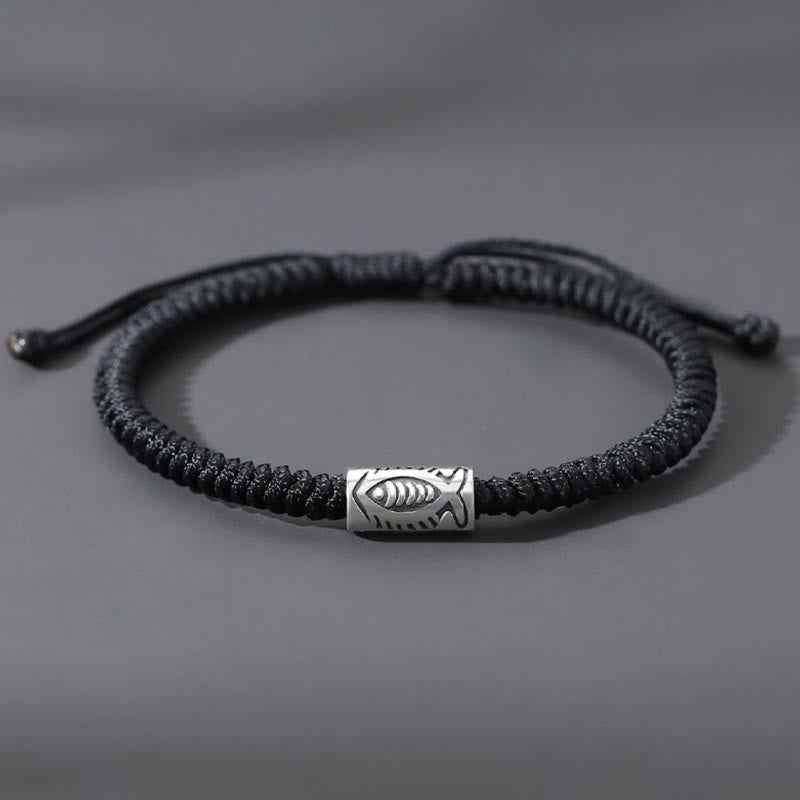 Hand-Braided Tibetan Black String Koi Fish Charm Bracelet