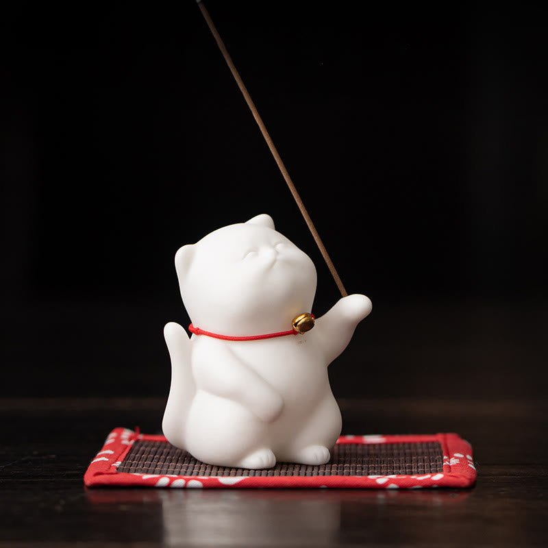 Mini Cute Cat Ceramic Healing Incense Burner Desk Decoration
