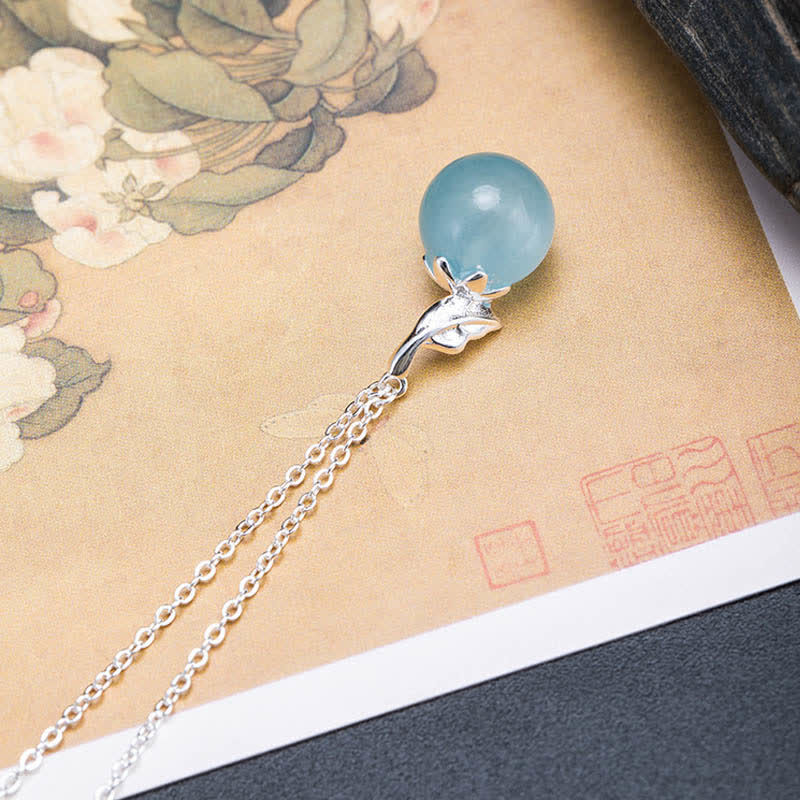 925 Sterling Silver Natural Aquamarine Leaf Flower Peace Earrings Necklace