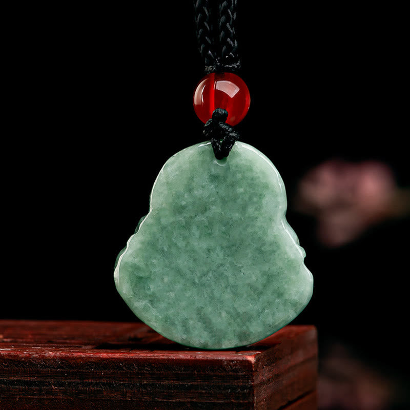 Natural Green Jade Laughing Buddha Luck Abundance Necklace Pendant