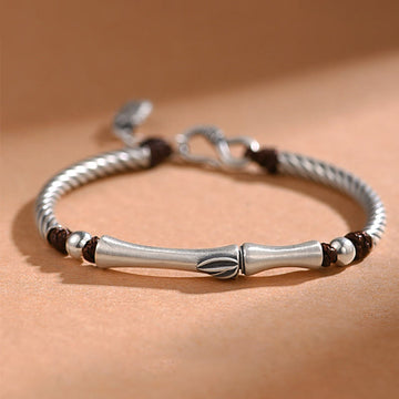 999 Fine Sterling Silver Bamboo Pattern and Cicada Engraved Open Cuff Bracelet