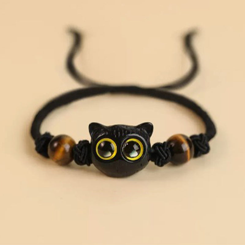 Cute Ebony Wood Cat Head Pattern Peace Bracelet