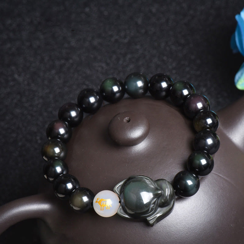 Natural Rainbow Obsidian Gold Sheen Obsidian Silver Sheen Obsidian Fox Healing Bracelet