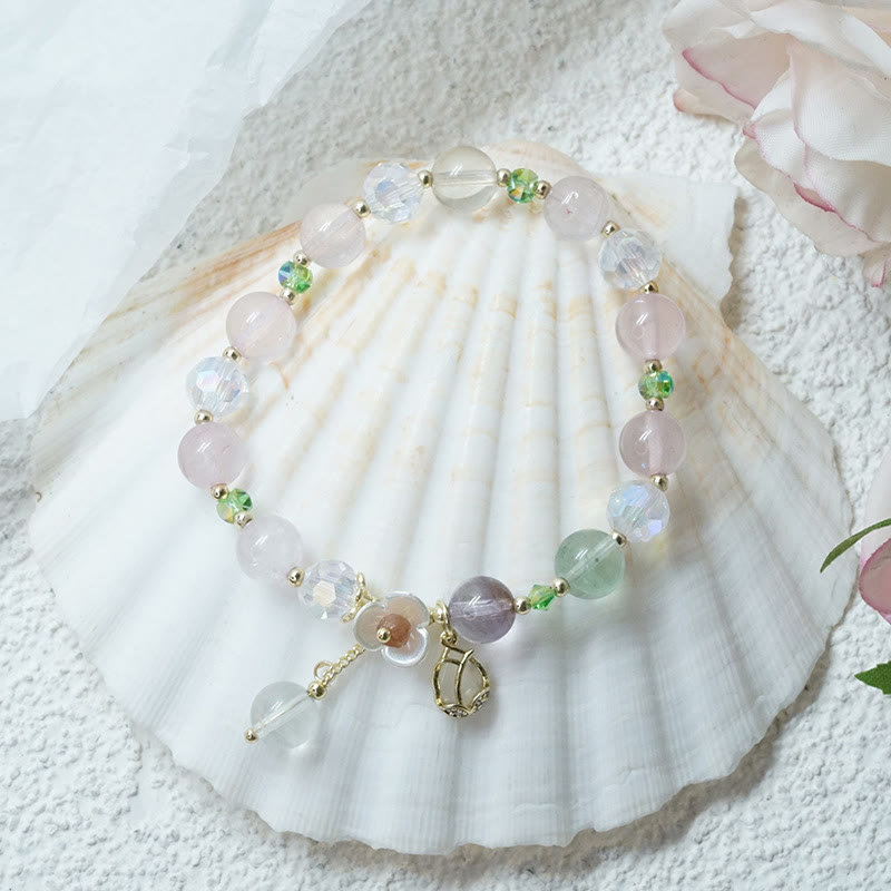 Natural Clear Quartz and Floral Gemstone Bracelet for Emotional Clarity