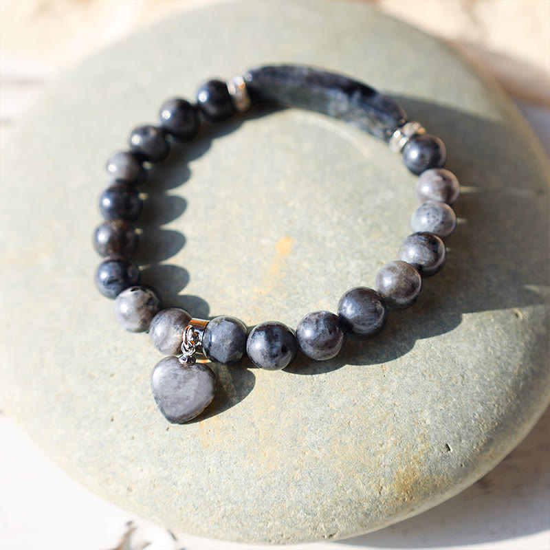 Natural Gemstone Heart Focal Beaded Bracelet for Emotional Balance