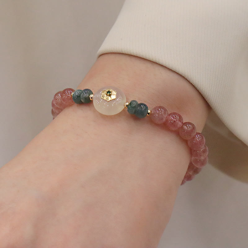Natural Strawberry Quartz Chalcedony Jade Healing Bracelet