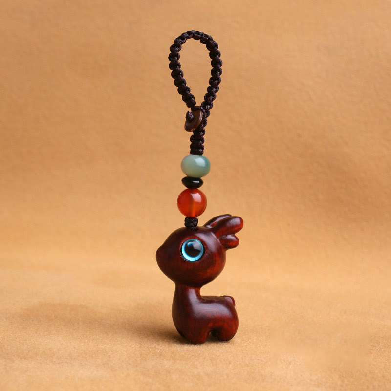 Sandalwood Small Leaf Red Sandalwood Ebony Wood Green Sandalwood Lucky Mini Deer Carved Protection Key Chain Phone Hanging Decoration