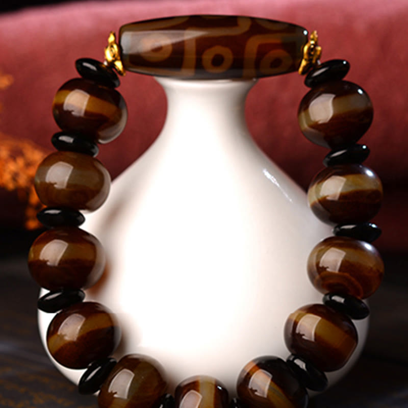 Tibetan Natural Nine-Eye Dzi Bead Agate Wealth Blessings Bracelet