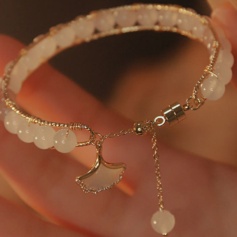 Ginkgo Leaf Jade Bead Luck Bracelet