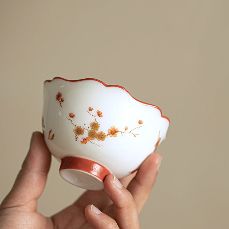 White Porcelain Flowers Ceramic Gaiwan Sancai Teacup Kung Fu Tea Cup And Saucer With Lid