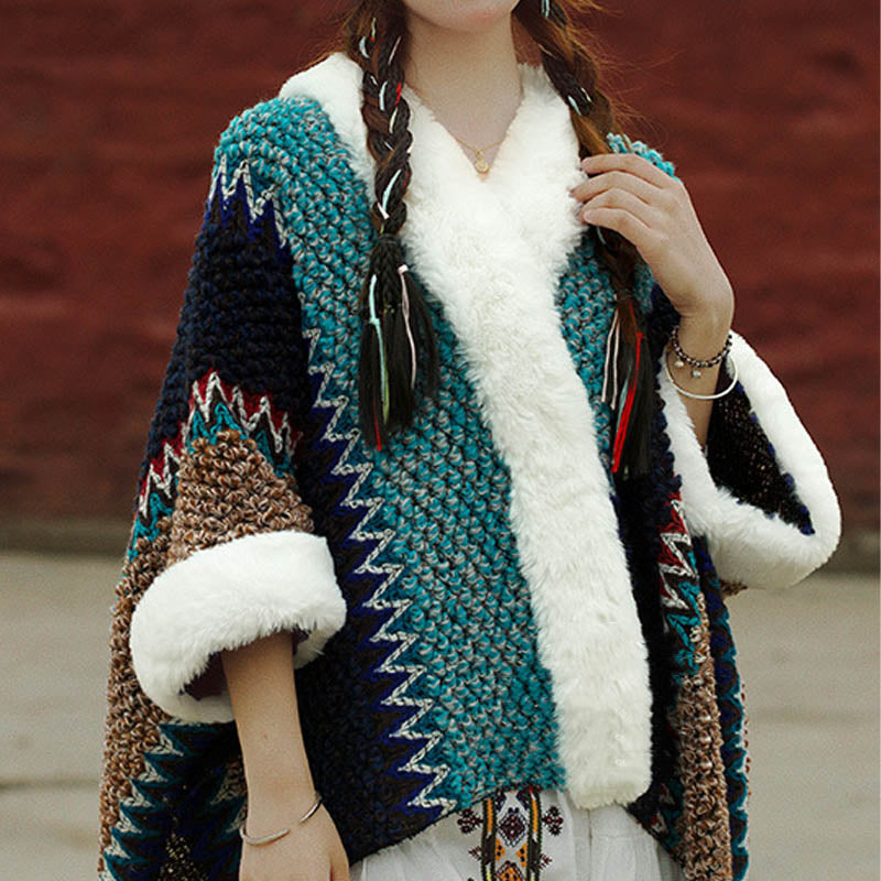 Tactile Striped Knitted Travel Meditation Tibetan Shawl