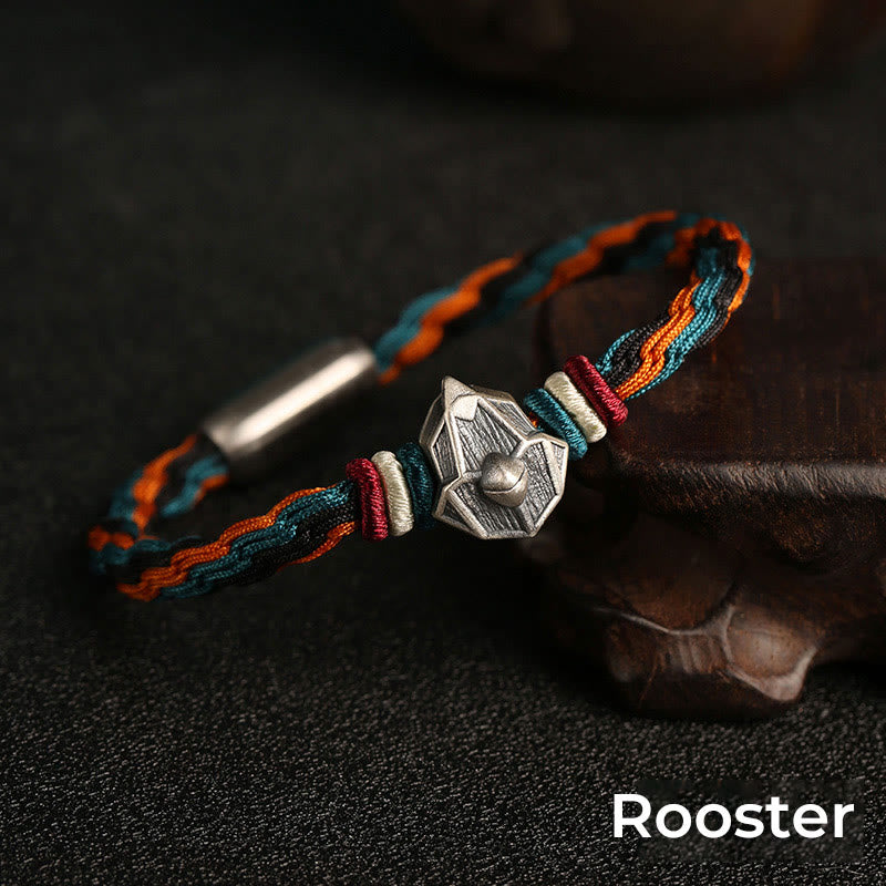 Handmade 999 Sterling Silver Year of the Dragon Chinese Zodiac Protection Colorful Reincarnation Knot Rope Bracelet