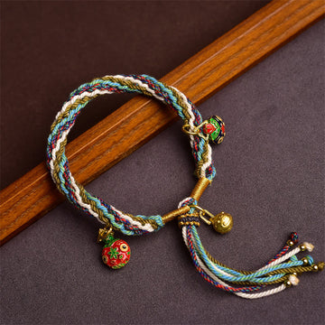 Handmade Gold Swallowing Beast Family Healing Reincarnation Knot Braid Bracelet