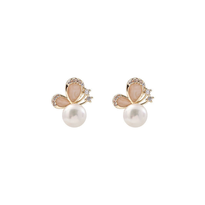 18k Gold Plated Natural Pearl Butterfly Stud Earrings