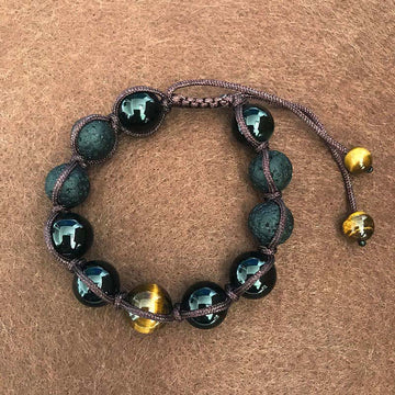 Natural Lava Stone and Tiger Eye Adjustable String Support Bracelet
