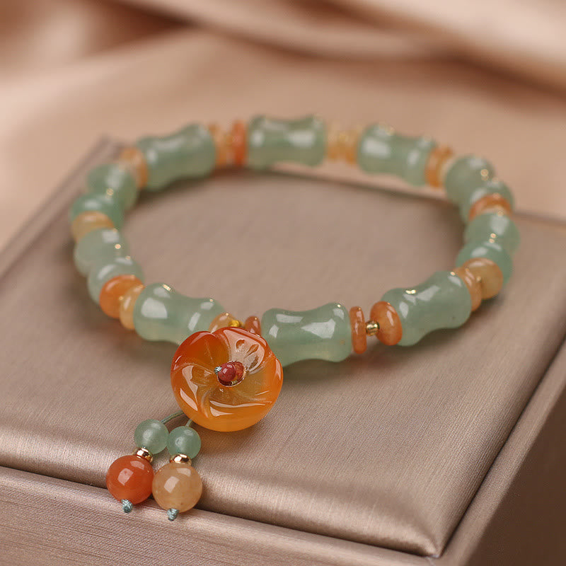 Natural Jade Bamboo Flower Pattern Luck Bracelet