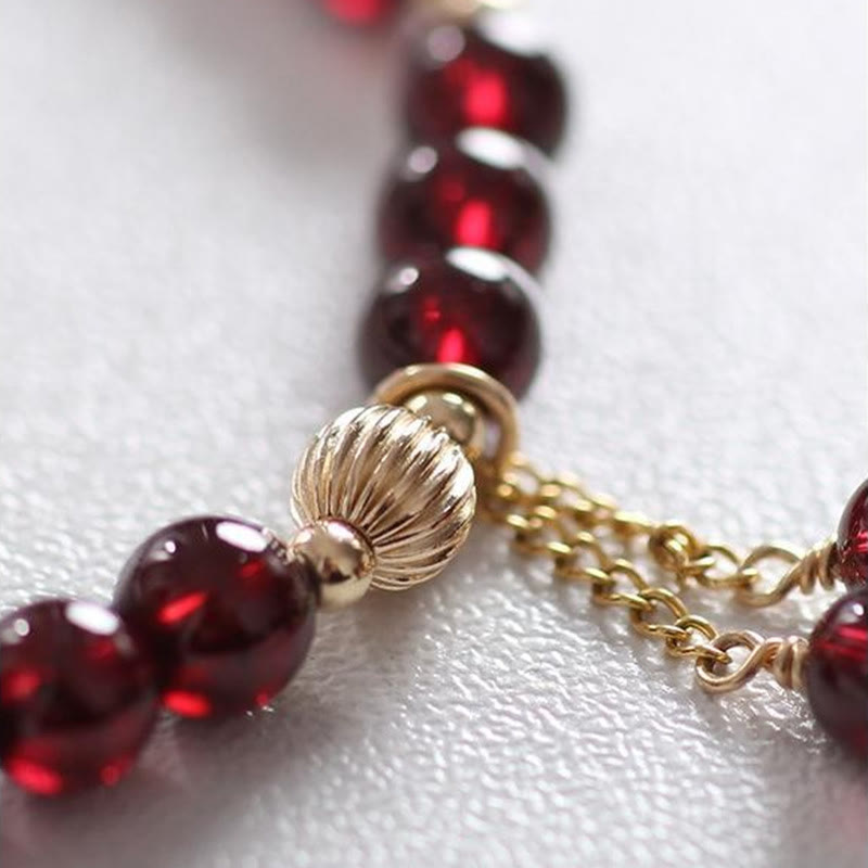 14K Gold Plated Alloy Natural Garnet Calm Bracelet