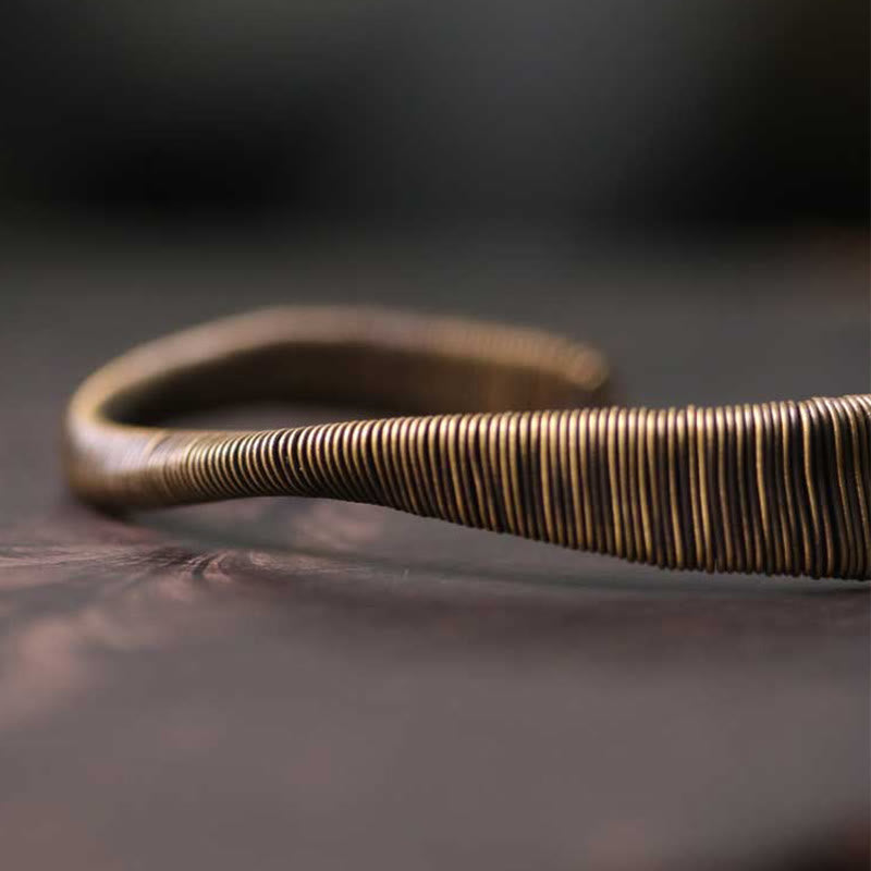 Simple Design Wrapped Brass Copper Luck Wealth Adjustable Cuff Bracelet