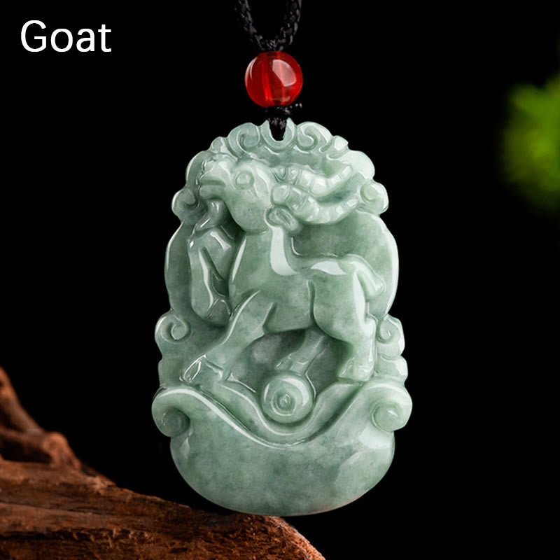 Natural Green Jade 12 Chinese Zodiac Luck Prosperity Necklace Pendant