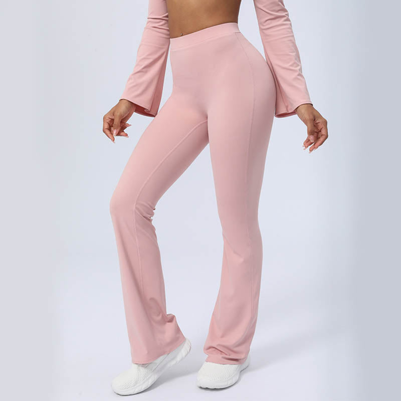 Long Sleeve Backless Strap Top Bra Flare Pants Fitness Yoga Outfit