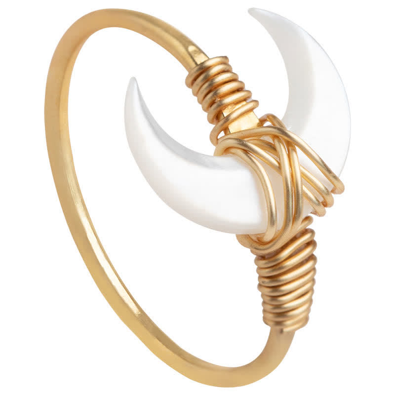 Natural Tridacna Stone Moon 14K Gold Blessing Ring