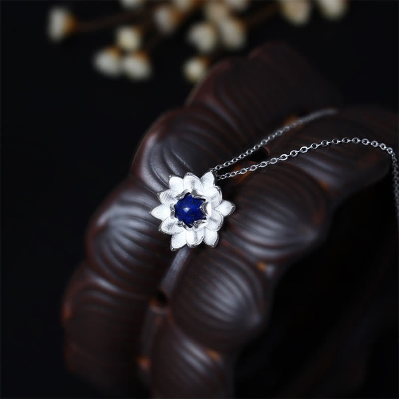 925 Sterling Silver Lazurite Lotus Flower Self Care Necklace Pendant